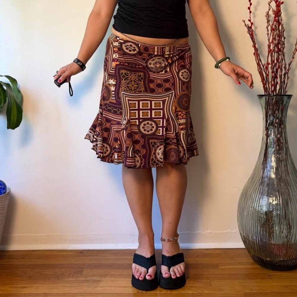 Briggs New York Orange Purple Boho Print Midi Slip Skirt Y2K Whimsygoth Medium